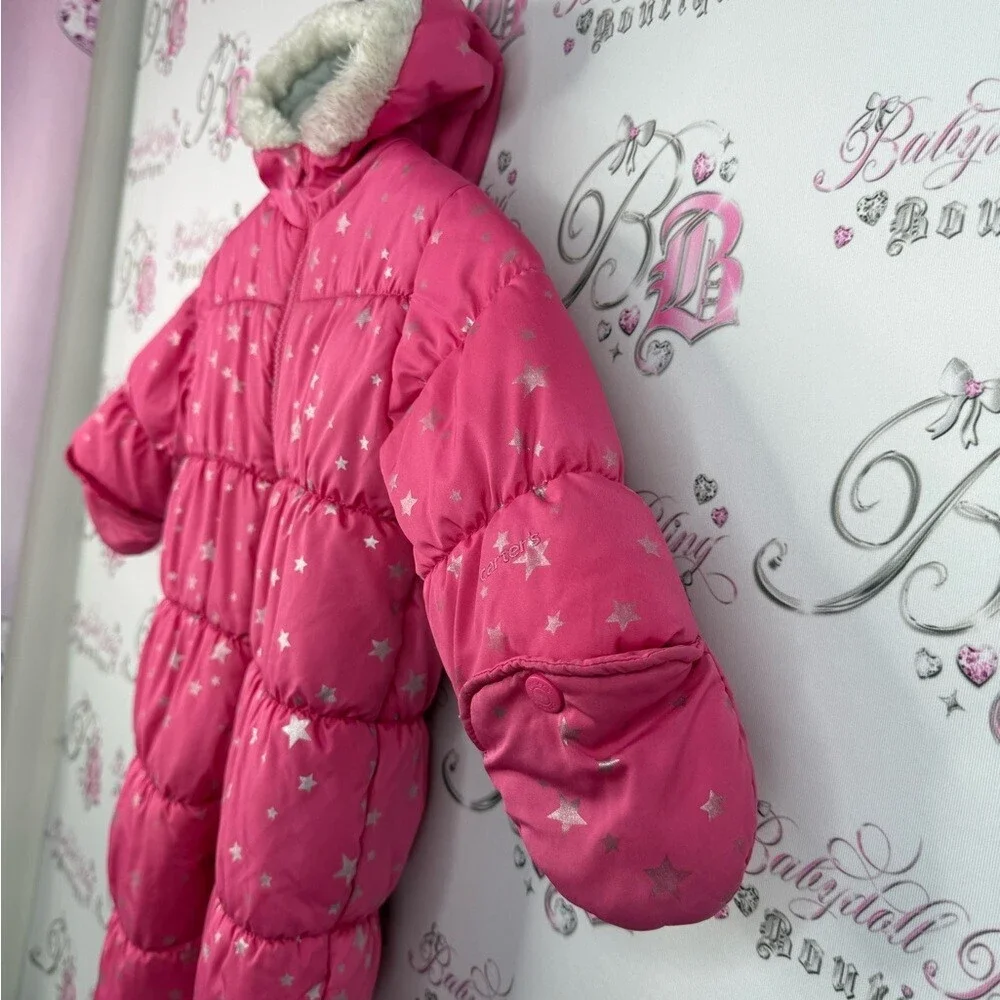 Carter's snowsuit one piece shiny stars silver Pink and Gray Snowsuit